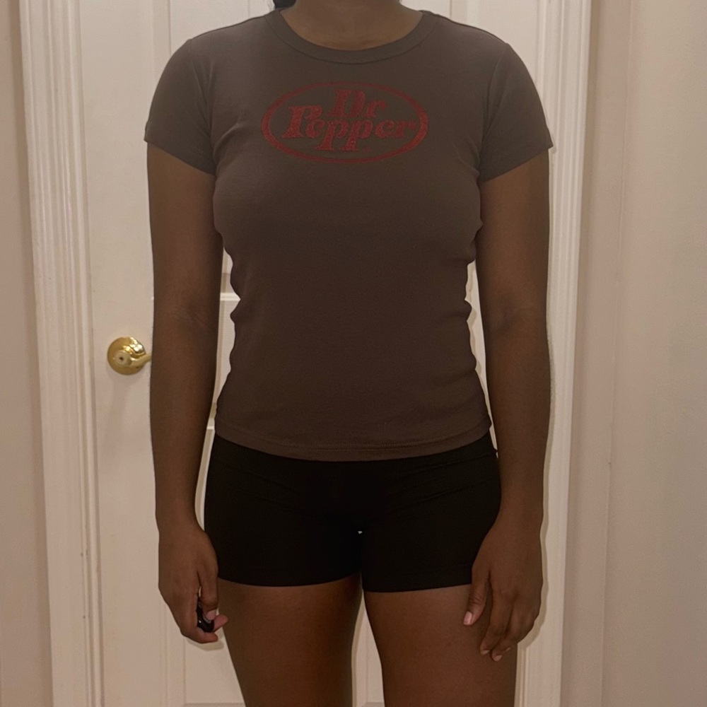 brown and red dr. pepper graphic tee